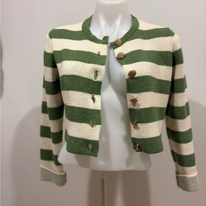 Green and Cream Striped Cardigan